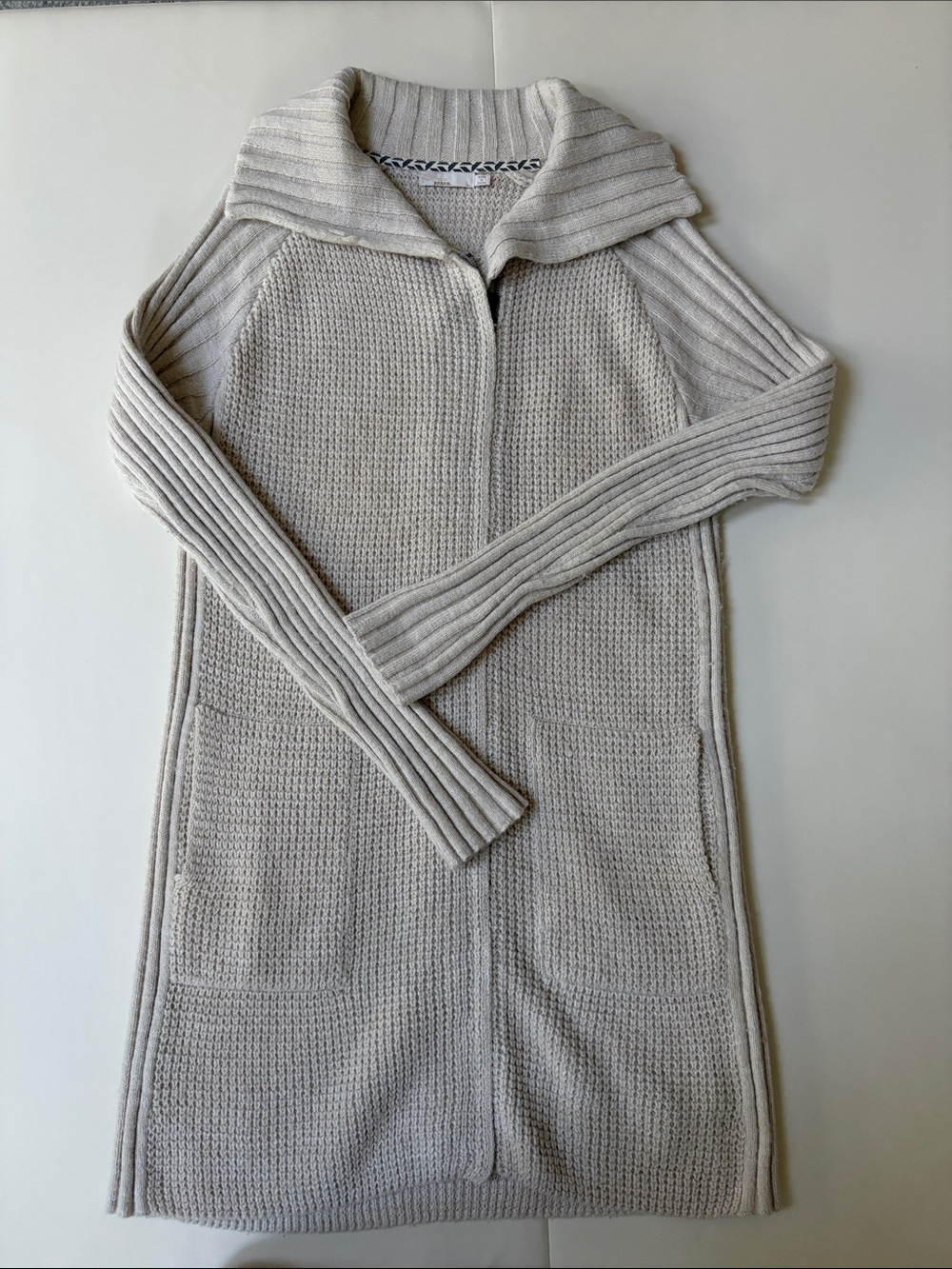 Prana Cream Ribbed Shawl-Collar Zip Cardigan